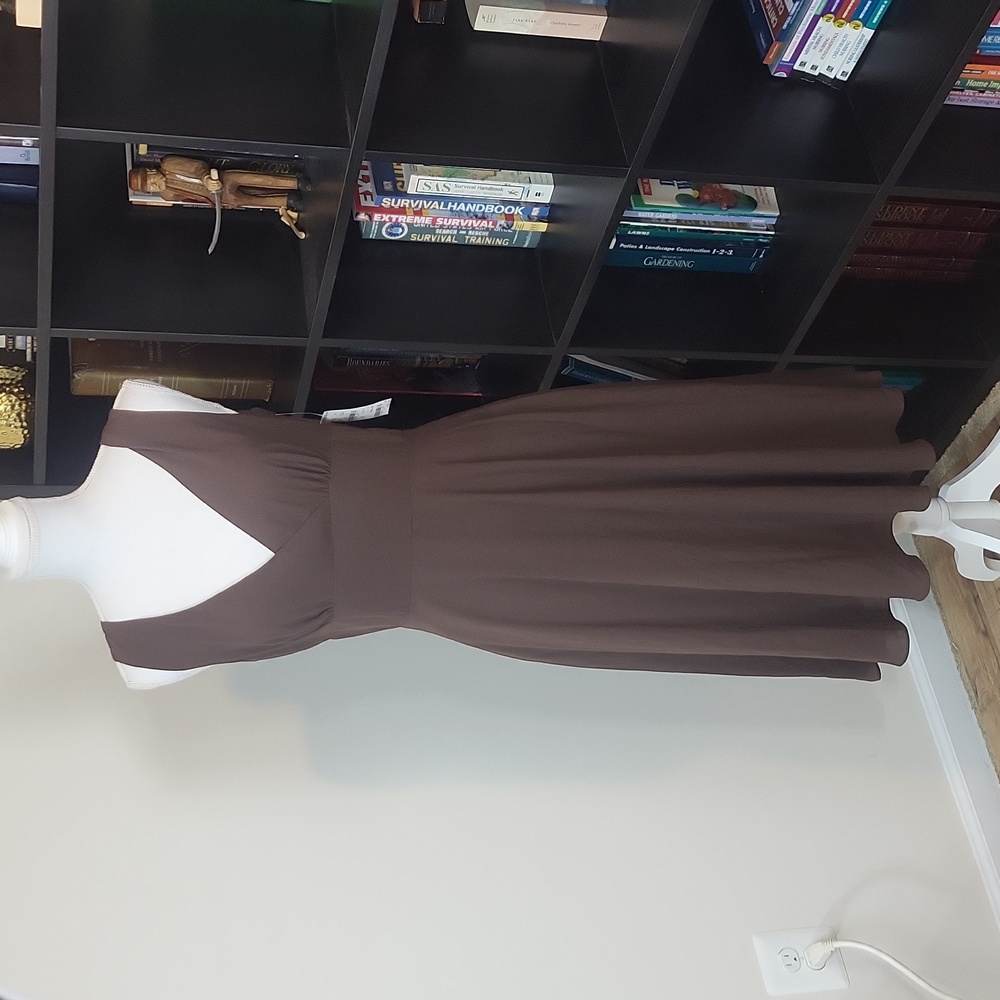 Vtg B.MOSS Brown Dana Wrap Style Fitted Waist Sleeveless A-Line Dress